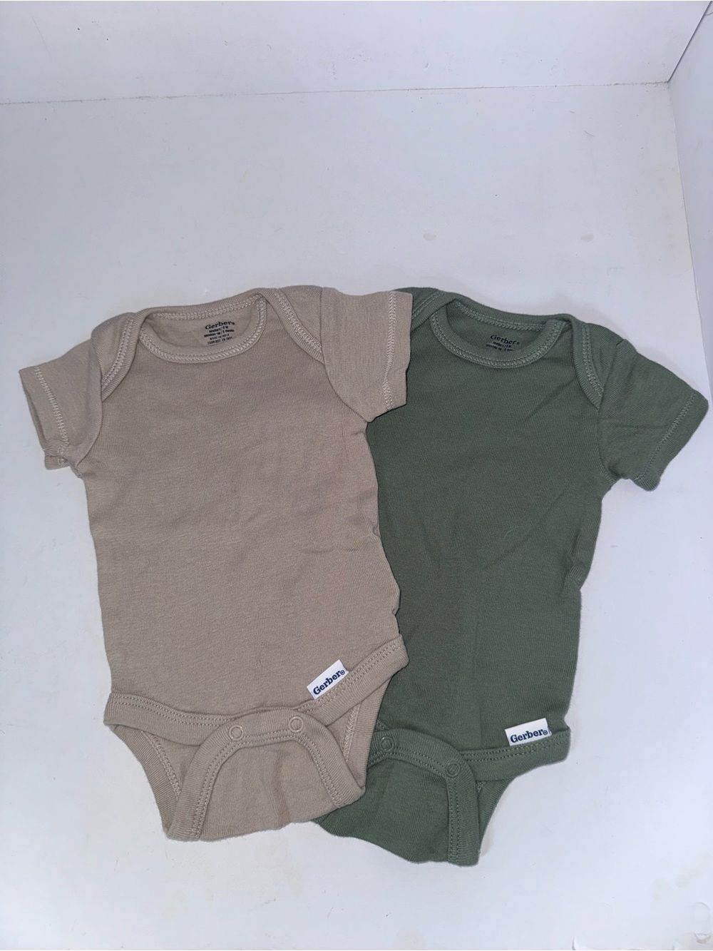 Gerber size newborn Short Sleeve Bodysuits in Khaki and Olive Green bundle